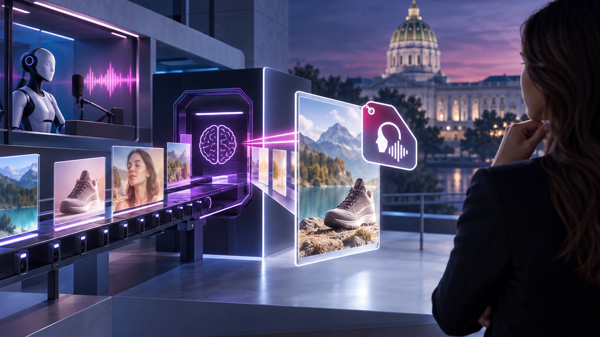 Pennsylvania Requires Labels on AI-Generated Advertisements to Boost Transparency editorial illustration